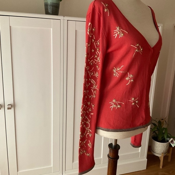 Roberta Scarpa Knit Lab Embroidered Cardigan Sweater Size 14 Orange - Picture 5 of 15